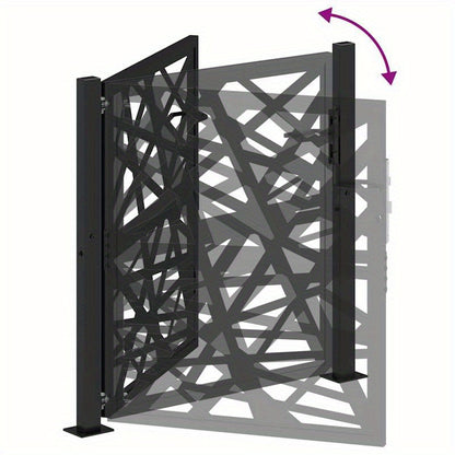 Metalen Poort – Tuinpoort – Buitenhek – Terraspoort – Afscheiding – Zwart Mat – 105x105 cm – Duurzaam Geometrisch Design