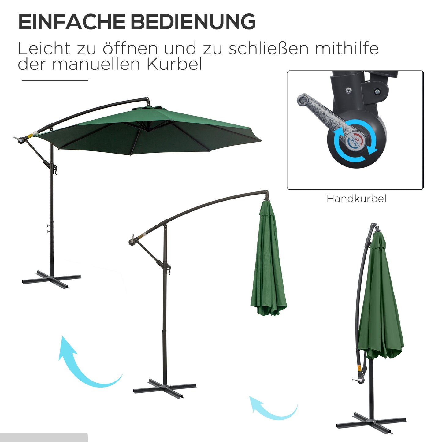 Parasol – Tuinparasol – Zonnescherm – Buitenparasol – Terrasparasol – Crèmekleurig – Diameter 3 Meter – Stalen Frame – Handmatige Kurkbediening