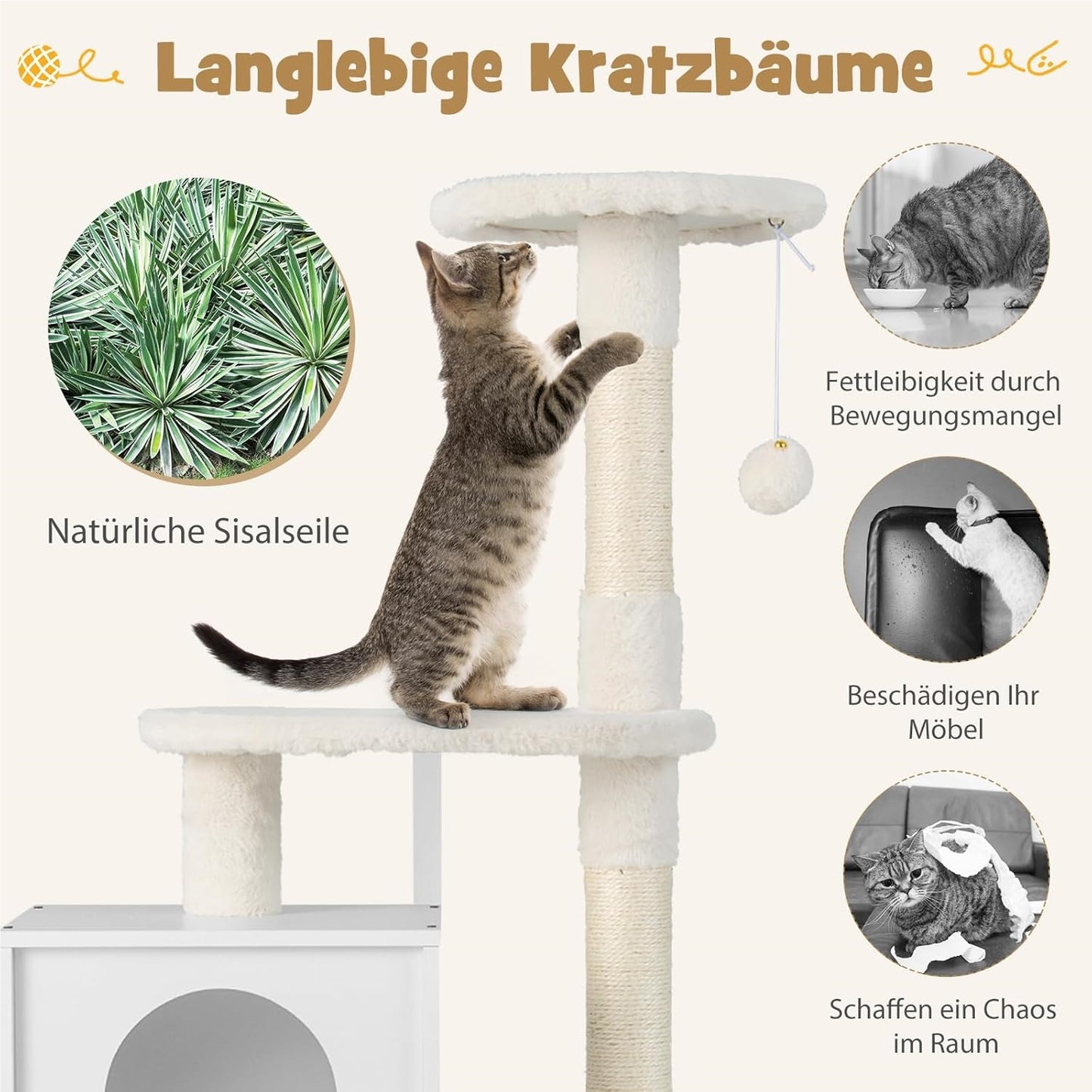 Kattenklimpaal – Krabpaal – Kattenhuis – Kattenmeubel – Krabmeubel – Multifunctioneel Design – Stabiele Houten Constructie – Wit