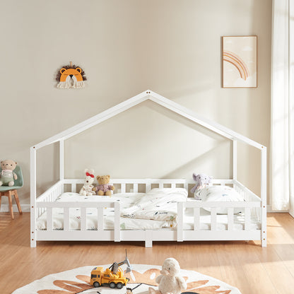 Kinderbed – Kinderbedden – Eenpersoonsbed – Hoogslaper – Stapelbed – Huisvormig Design – Valbeveiliging – Grenenhout – 140x200 cm