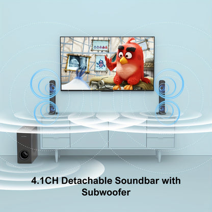 Soundbar – Home Cinema Set – Speakersysteem – Audio Unit – Tv Geluid – 4.1 Kanaals Surround – Draadgebonden Subwoofer – Bluetooth 5.3 – Instelbare Bas
