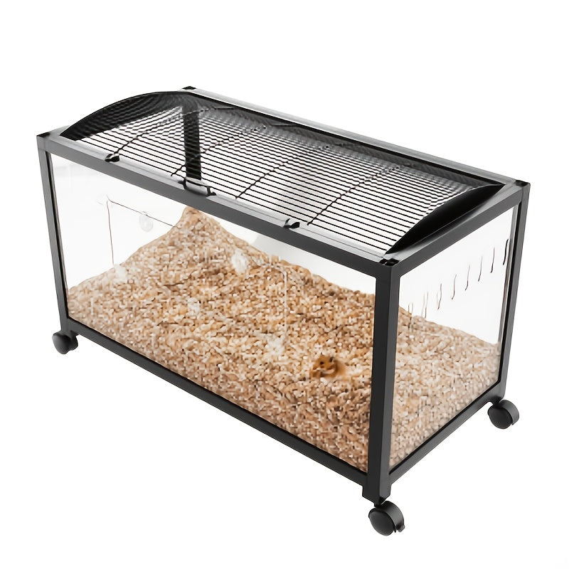 Dierenkooi Hamsterkooi Knaagdierkooi Cavia Kooi Gerbilkooi – Zwart – Ruim & Ventilerend – Duurzaam Acryl Met Wieltjes