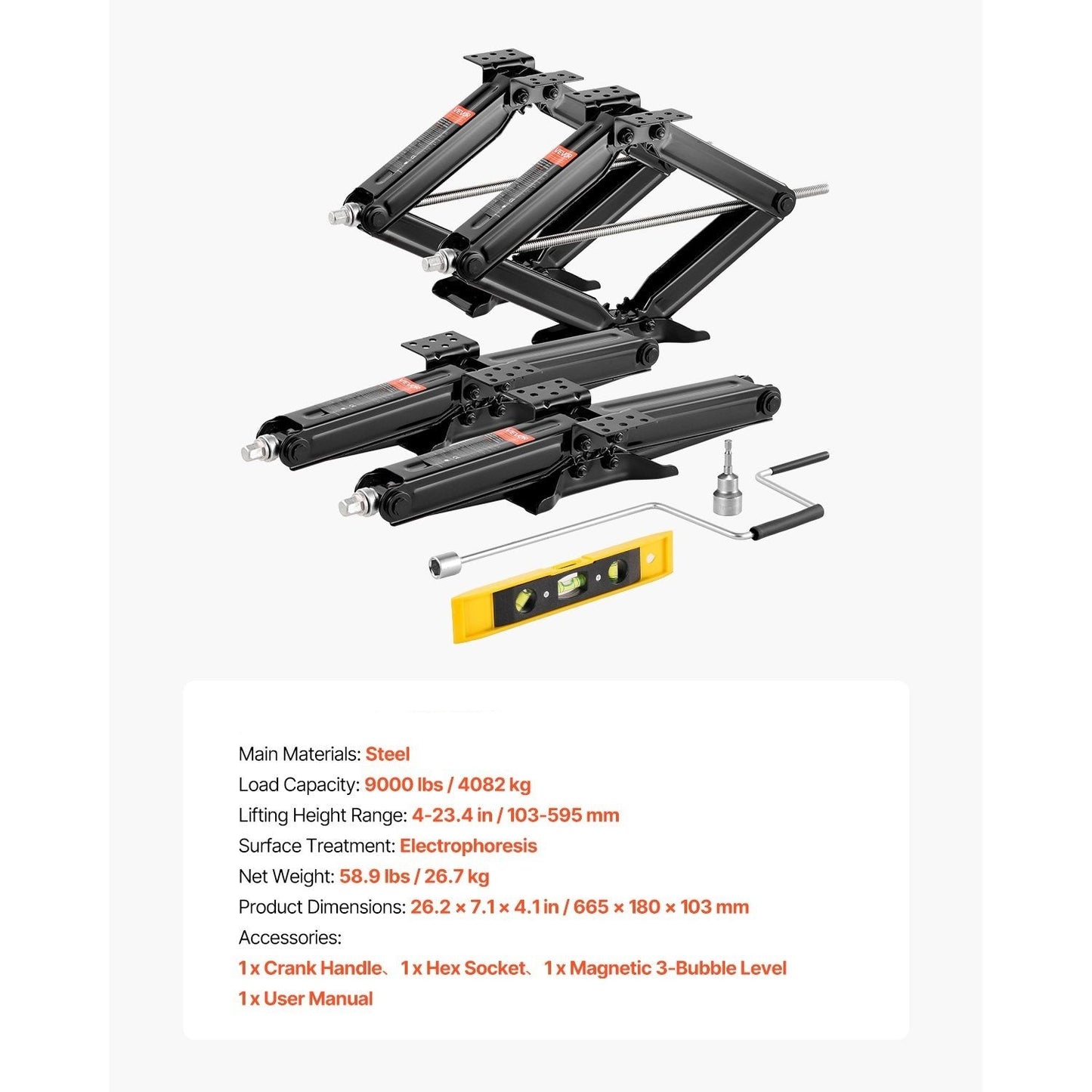 Krik – Schaarkrik – Caravankrik – Camperkrik – Stabilisatiekrik – Draagvermogen 4082 kg – Verstelbare Hoogte 10-59,5 cm