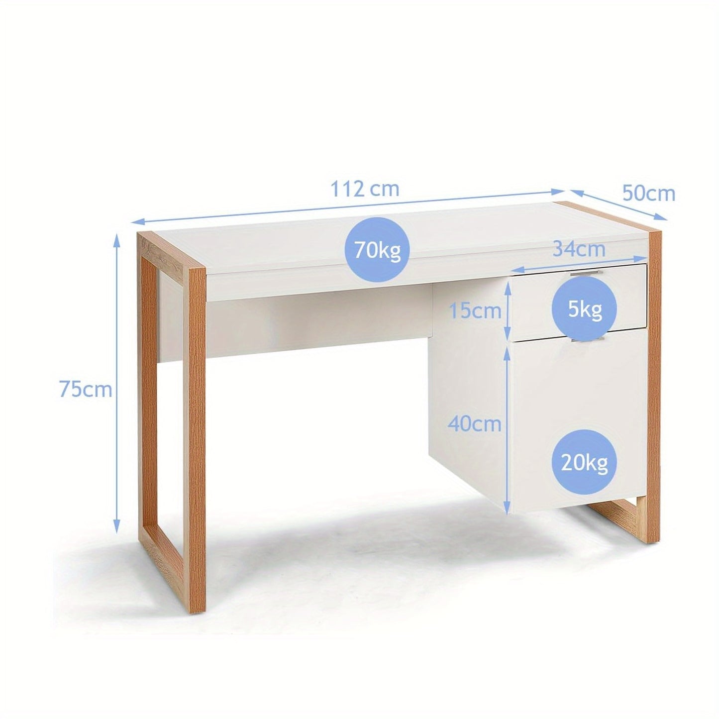 Bureau – Computerbureau – Bureautafel – Werktafel – Schrijftafel – Wit – Compact Formaat – Stevig MDF & Hout
