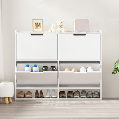 Schoenenkast – Schoenenopberger – Schoenenrek – Halmeubel – Schoenenkast Wit – 4 Lades – Flip-Top Ontwerp – MDF & Metaal – Ruimtebesparend – 16-24 Paar