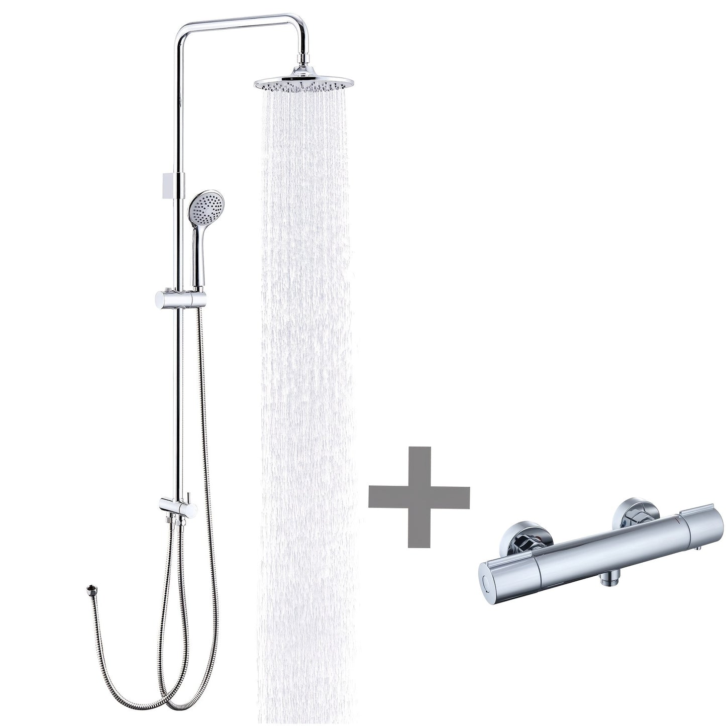 Modern Wall-Mounted Shower System with Thermostat - Complete Shower Set with Rain Shower Head, Handheld Shower & Bidet Sprayer, Easy Installation, No Batteries/Electrical Required, Durable Bathroom Fixture for Contemporary Ba