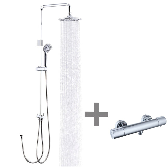Modern Wall-Mounted Shower System with Thermostat - Complete Shower Set with Rain Shower Head, Handheld Shower & Bidet Sprayer, Easy Installation, No Batteries/Electrical Required, Durable Bathroom Fixture for Contemporary Ba