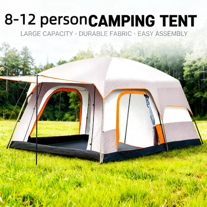 4-12 Person Large Family Luxury Camping Tent with Spacious Oval Plan, All-Season Heavy-Duty Outdoor Tent Suitable for Camping,, Glamping - Easy Setup & Durable Frame