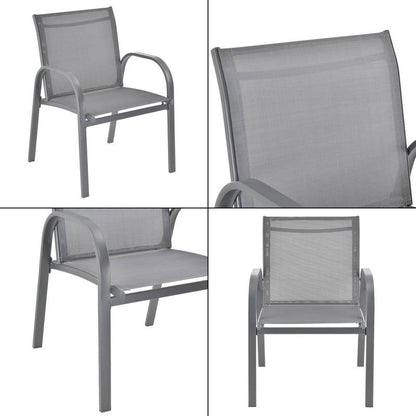 Tuinset – Tuinmeubelset – Bistroset – Loungeset – Balkonset – Stalen Frame – Glasplaat Tafel – Lichtgrijs – 2 Persoons Bank – 2 Stoelen