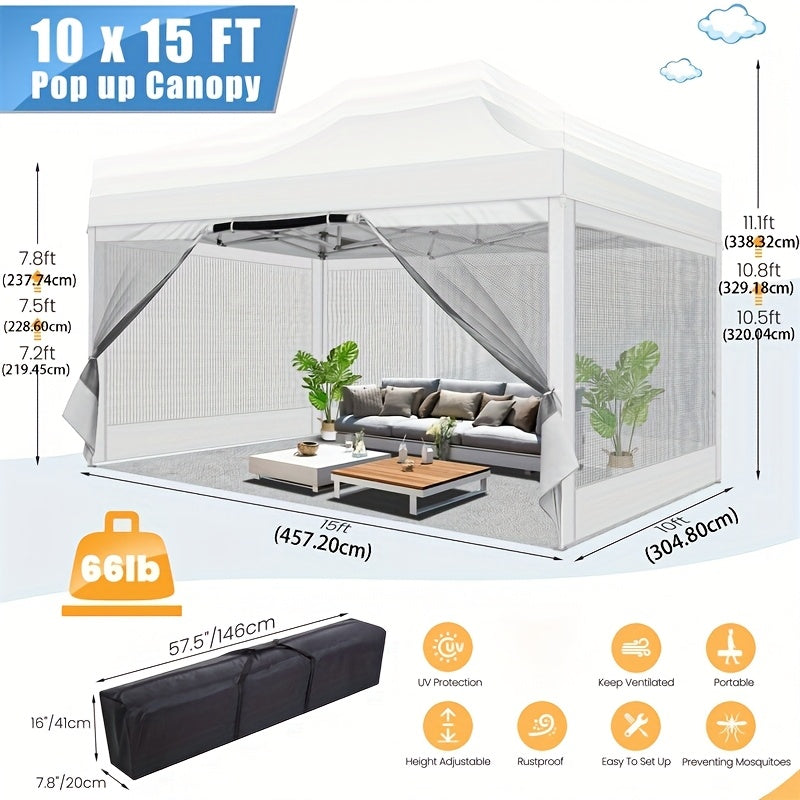 Pop-up Tent – Campingtent – Partytent – Tuinent – Evenemententent – Zwart – 3,05x4,57 Meter – Afneembare Mesh Zijwanden