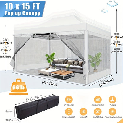 Pop-up Tent – Vouwtent – Partytent – Evenemententent – Campingtent – 3,05x4,57 Meter – 4 Afneembare Mesh Zijwanden – Ventilatie En Koel