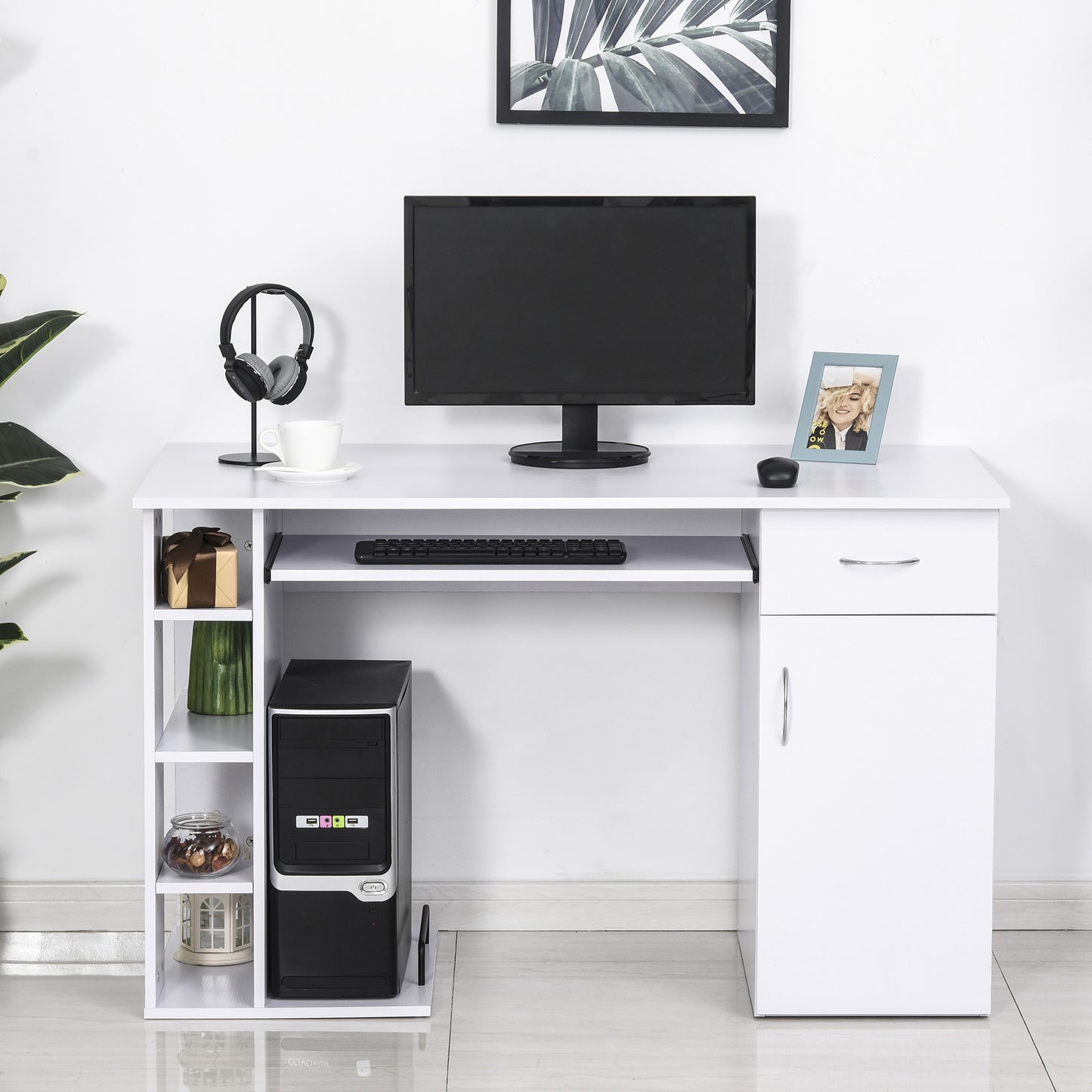 Computerbureau – Computertafel – Bureau – Werkplek – Computermeubel – Met Lade En Keyboardlade – MDF 120x60x74 cm Wit