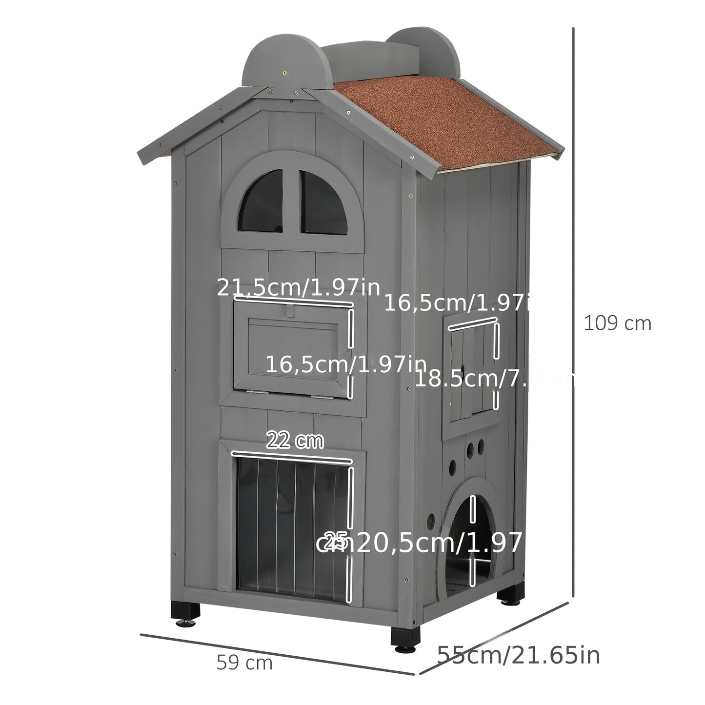 Kattenhuis – Kattenmand – Kattenhok – Kattenkast – Kattenbed – Duurzaam Bamboe – Compact Ontwerp 59x55x109 cm – Modern Grijs – Multifunctioneel Indoor Kattenmeubel