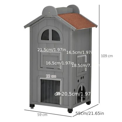 Kattenhuis – Kattenmand – Kattenhok – Kattenkast – Kattenbed – Duurzaam Bamboe – Compact Ontwerp 59x55x109 cm – Modern Grijs – Multifunctioneel Indoor Kattenmeubel