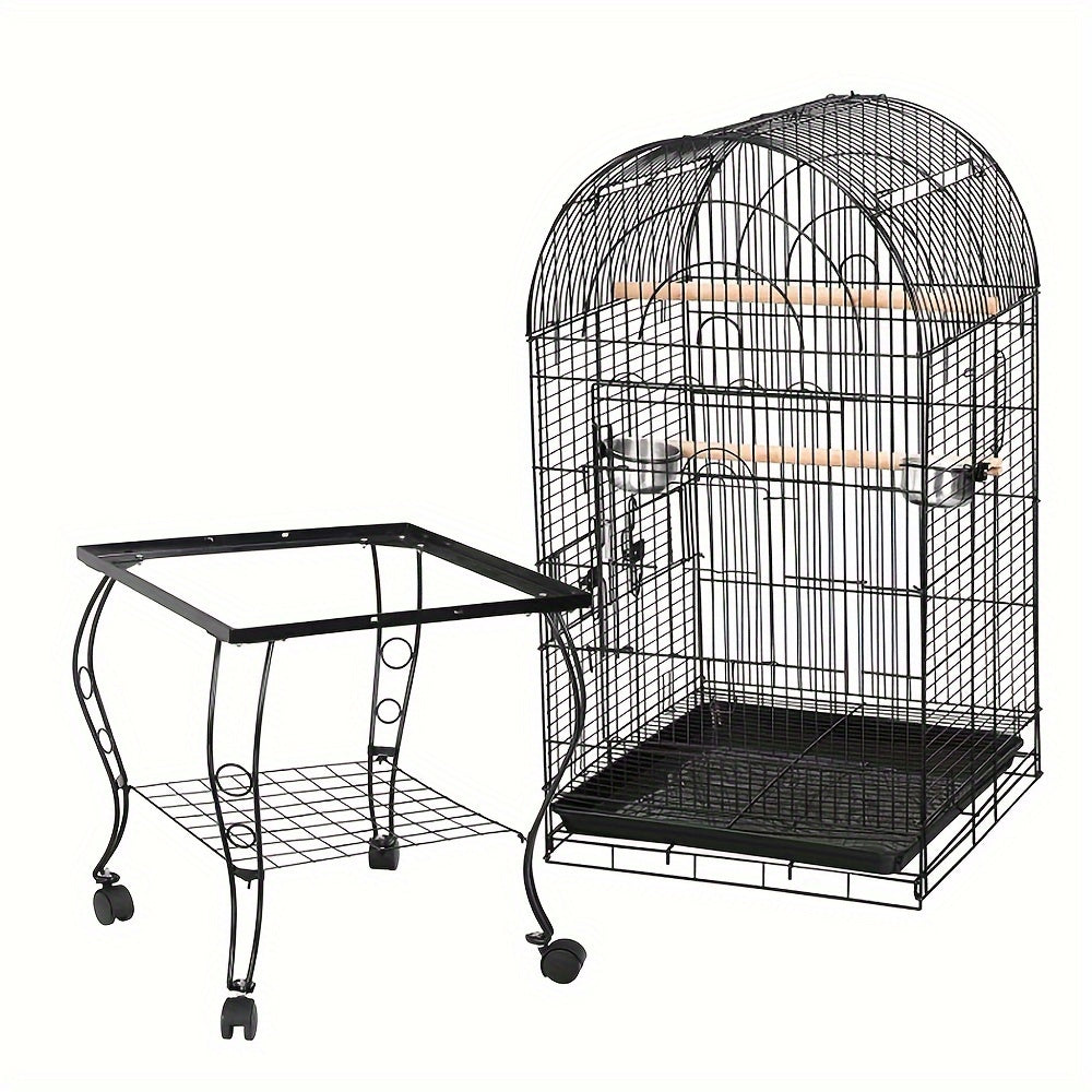 Vogelkooi – Parkietenkooi – Kanariekooi – Papegaaienkooi – Volière – Gepoedercoat Metaal – Open Bovenkant Met Rolstandaard 59x59x150 cm Zwart