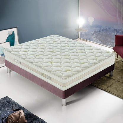 Memory Foam Mattress, 25 cm Mattress Height, 5 cm Memory Foam Height, 9 Zones of Differentiated Support, Orthopedic and Non-Deformable, Removable with Hygienic Aloe Cover