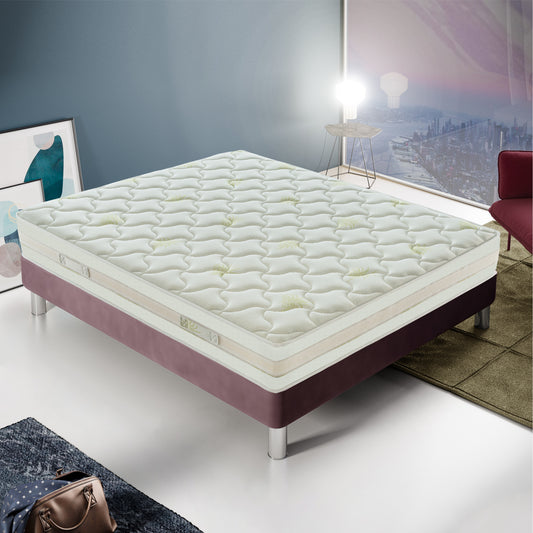 Memory Foam Mattress, 25 cm Mattress Height, 5 cm Memory Foam Height, 9 Zones of Differentiated Support, Orthopedic and Non-Deformable, Removable with Hygienic Aloe Cover