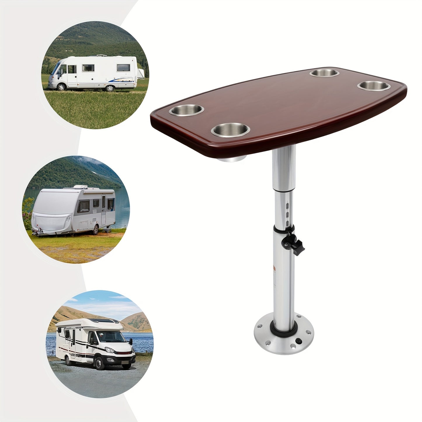 Campingtafel – Klaptafel – Vouwtafel – Tuintafel – Kampeertafel – Verstelbaar Aluminium Onderstel – Gelakt Eikenhout 60x38 cm