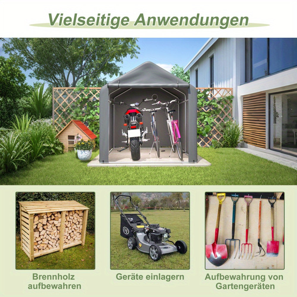 Fietsenstalling – Fietsgarage – Fietsberging – Tuinschuur – Opberghok – 160x220x165 cm – Stalen Frame – Oprolbare Rolluikdeur – Grijs