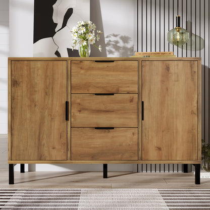 Dressoir – Kast – Opbergkast – Sideboard – Buffetkast – Donker Eiken – 120x40x76 cm – Verstelbare Planken – 3 Laden & 2 Deuren