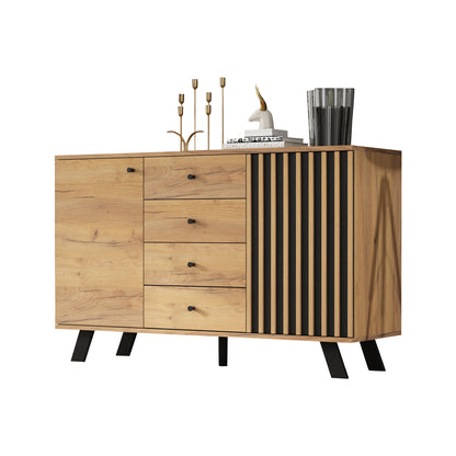 Dressoir – Sideboard – Ladekast – Opbergkast – Commode – Modern Wit – 4 Laden & 2 Deuren – 120x38x75 cm – Zwarte Poten