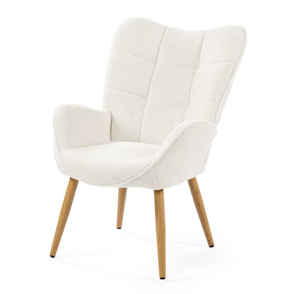 Fauteuil – Stoel – Armstoel – Zetel – Relaxstoel – Wit – Scandinavisch Design – Metalen Pootjes – Ergonomische Rugleuning – 72x62x90,5 cm