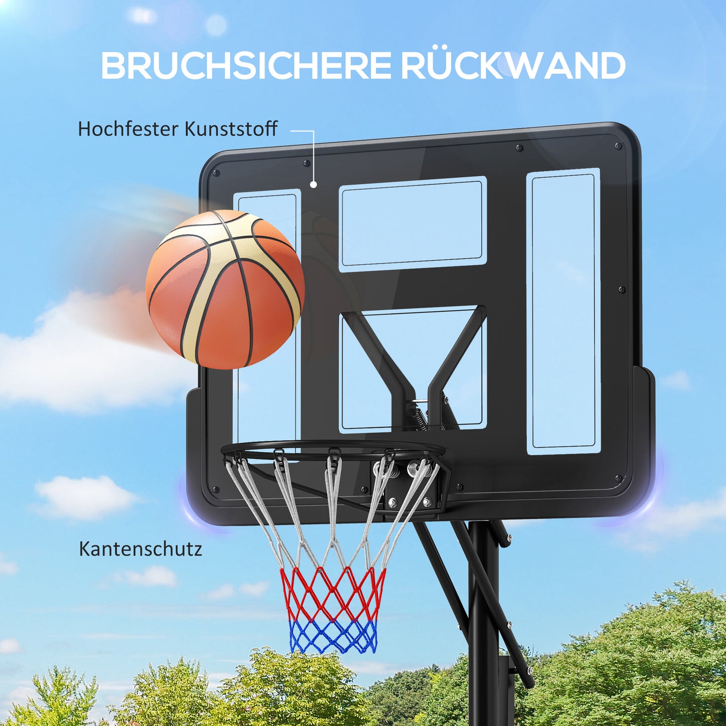 Basketbalstandaard – Basketbalring – Basketbaldoel – Basketbalpaal – Basketbalnet – Verstelbare Hoogte 235-305 CM – Vulbare Voet Met Wielen Zwart