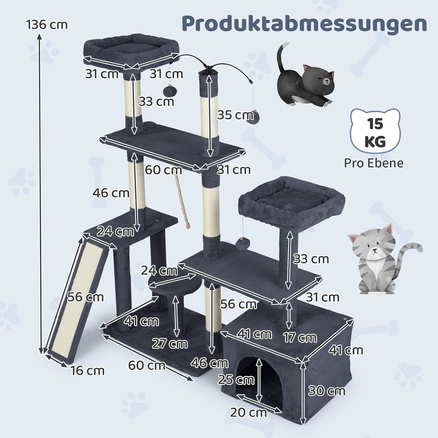 Krabpaal – Kattenboom – Kattenklimpaal – Krabmeubel – Kattenhuis – 7 Niveaus – Plush Met Grip-palen
