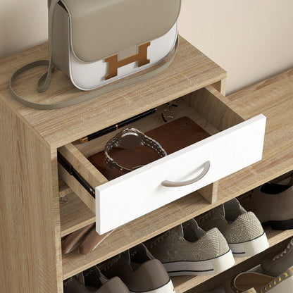 Halmeubel – Kapstok – Schoenenkast – Halbank – Garderoberek – 3-in-1 Multifunctioneel – Melamine Spaanplaat – 6 Haken & Spiegel – Natuurlijk Houtwit