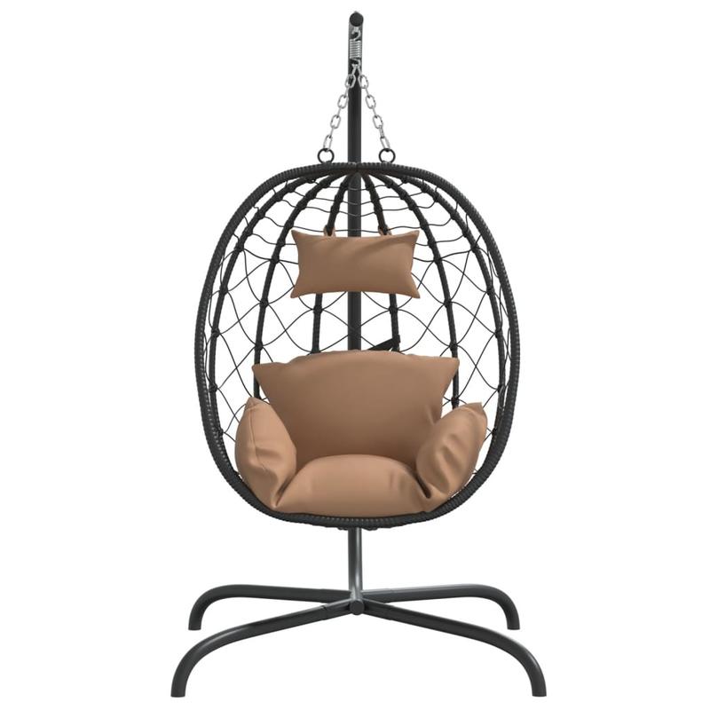 Hangstoel – Hangfauteuil – Schommelstoel – Loungestoel – Tuinstoel – Egg Chair – Taupe Kussen – Weerbestendig Synthetisch Rattan – Stabiel Stalen Frame – Tot 150 kg