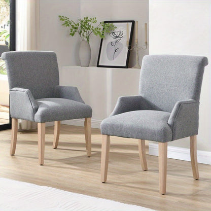 Eetkamerstoel – Keukenstoel – Stoel – Lounge Stoel – Zithoek Stoel – Linnen Bekleding – Verstelbare Zithoogte – Set Van 6 – Massief Houten Poten – Dikke Zitting – Met Armleuningen