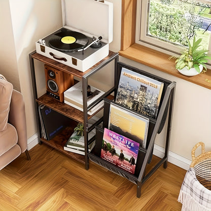 Platenspelermeubel – LP Kast – Platenspelerstandaard – Vinyl Rek – Platenkast – Ruim Opbergmeubel Tot 300 Platen – Hout Met Metaal