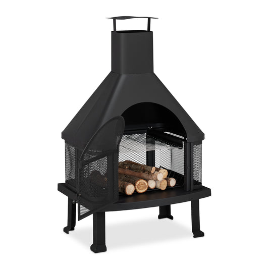 Zwarte Terrasverwarmer – Buitenhaard – Tuinhaard – Patio Heater – Vuurkorf – Hittebestendig Staal – Inclusief BBQ Rooster