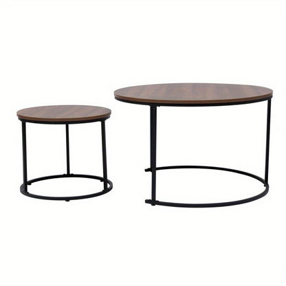 Ronde Salontafel Set – Bijzettafel – Nesting Tafels – Slaapkamer Tafels – Woonkamer Tafels – Industrieel Design – Metaal & Hout – Espresso Bruin – Ruimtebesparend & Duurzaam