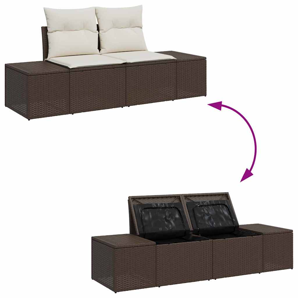 Tuinbank – Buitenbank – Loungeset – Modular Sofa – Tuinmeubel – 7-Zits – Weerbestendig Polyrattan – Met Witte Kussens