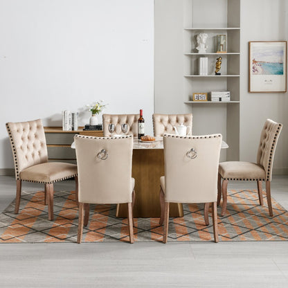 Eetkamerstoelen – Stoelen – Dining Chairs – Zithoekstoelen – Retro Stoelen – Set Van 6 Camel Beige – Fluweelachtige Bekleding – Massief Houten Poten