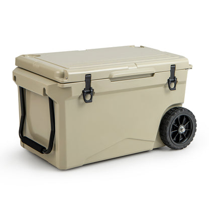 Draagbare Koelbox – Koelcontainer – Camping Koelkast – IJsbox – Picknick Koeler – 71 Liter – Wielen en Afvoerventiel – Khaki