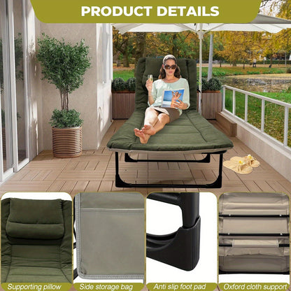 Extra Breed Campingbed – Inklapbaar Campingbed – Opvouwbaar Bed – Tuinbed – Reisbedd – 6-Voudig Verstelbare Rugleuning – Stevig IJzeren Frame & Lichtgewicht Ontwerp