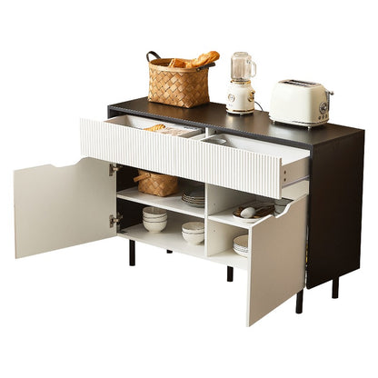 Metaal Opbergkast – Stalen Kast – Dressoir – Buffetkast – Keukenkast – 120 cm Breed – Zwart-Wit Met Riffeldeuren – Verstelbare Planken – Geen Montage Nodig