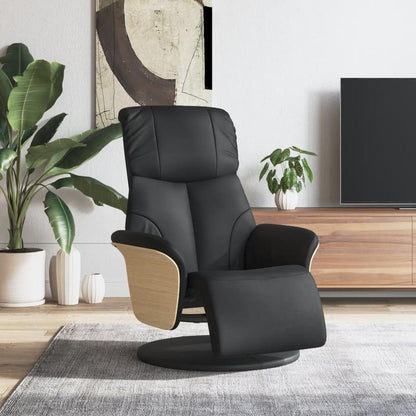 Fauteuil – Stoel – Relaxfauteuil – Loungestoel – Zwarte Verstelbare Fauteuil – Kunstleer – Met Metalen Frame – Ingebouwde Voetensteun