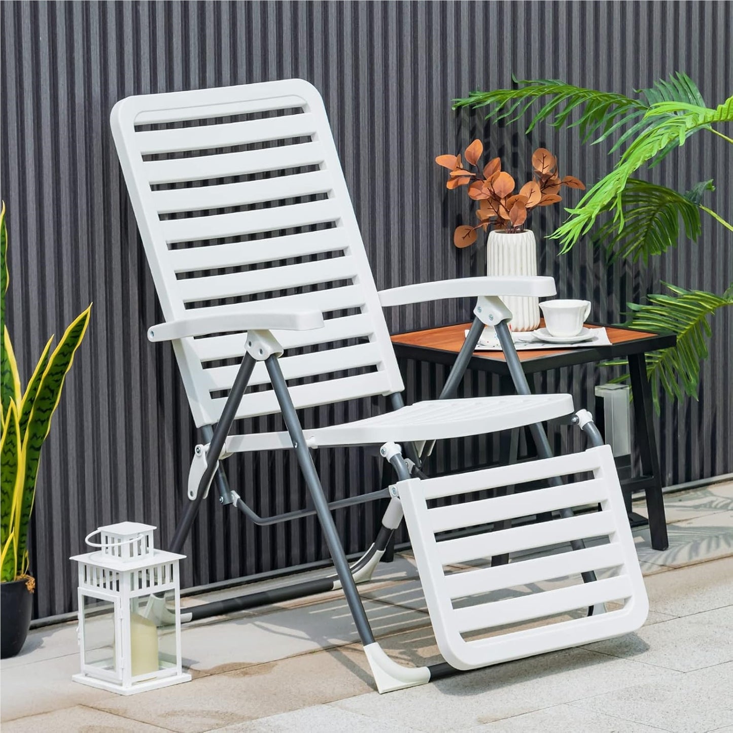 Ligstoel – Zonnebed – Tuinstoel – Relaxstoel – Strandstoel – 7-Posities Verstelbaar – Weerbestendig Wit