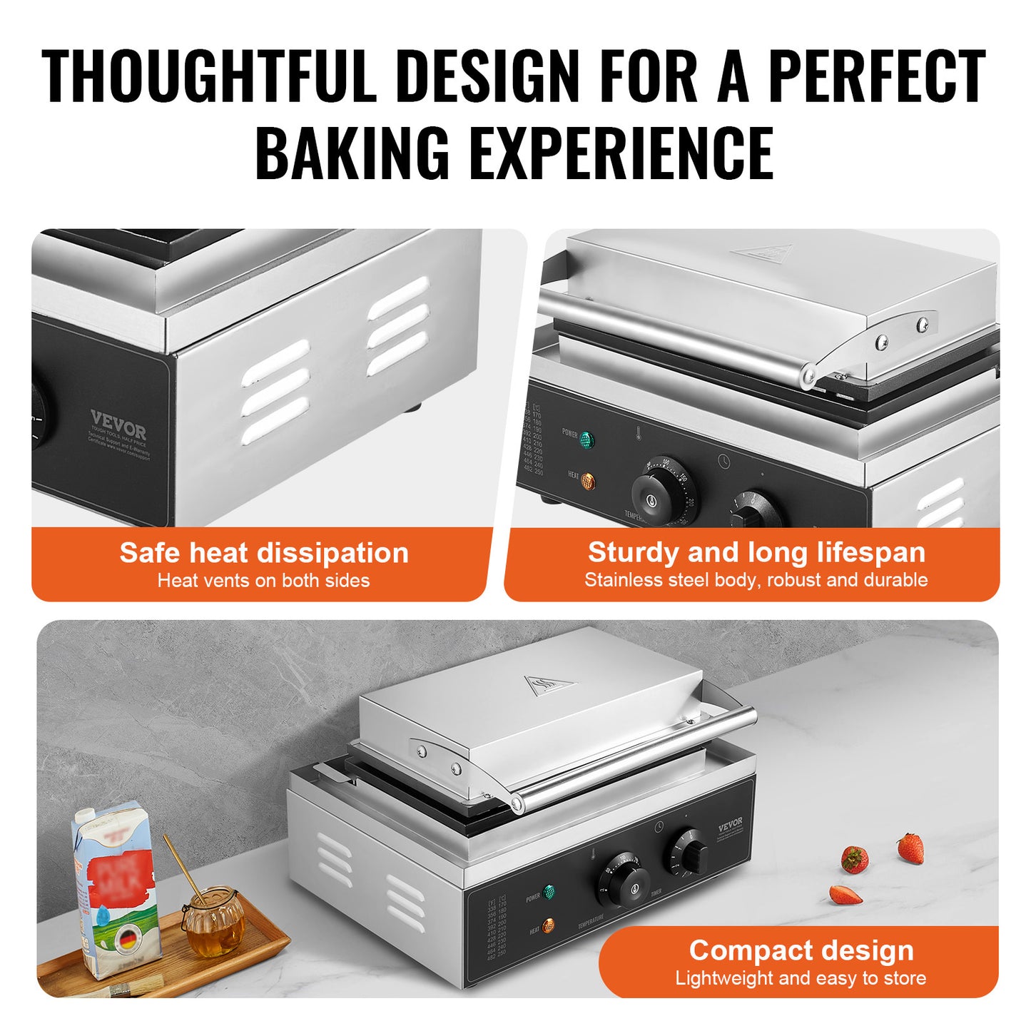 Wafelijzer – Wafelmaker – Wafelapparaat – Wafelmachine – Wafelpaneel – 10 Rechthoekige Wafels – 1550W Roestvrij Staal