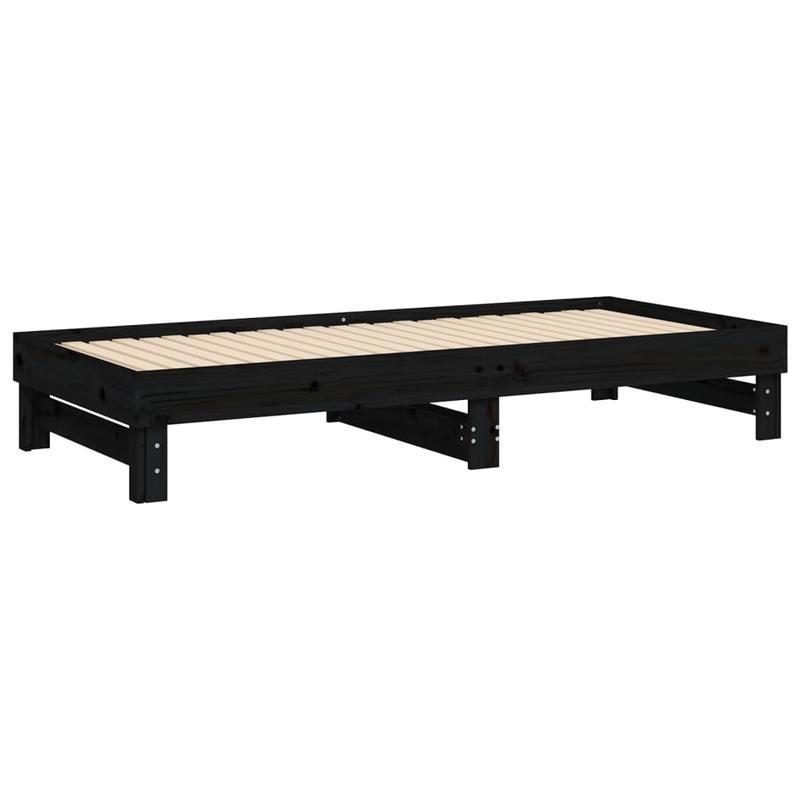 Uitklapbed – Opklapbed – Logeerbed – Eenpersoonsbed – Zithoekbed – 2x 90x200 cm – Massief Grenenhout – Ruimtebesparend Zwart Design