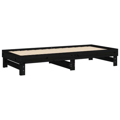 Uitklapbed – Opklapbed – Logeerbed – Eenpersoonsbed – Zithoekbed – 2x 90x200 cm – Massief Grenenhout – Ruimtebesparend Zwart Design