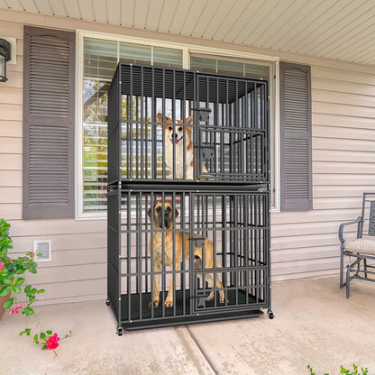 Hondenbench XXL – Hondenhok – Dierenkooi – Hondenren – Hondenkennel – Dubbele Deuren – Met Uitschuifbare Tray – Zwaar Metalen Hondenbench – 150 kg Draaggewicht