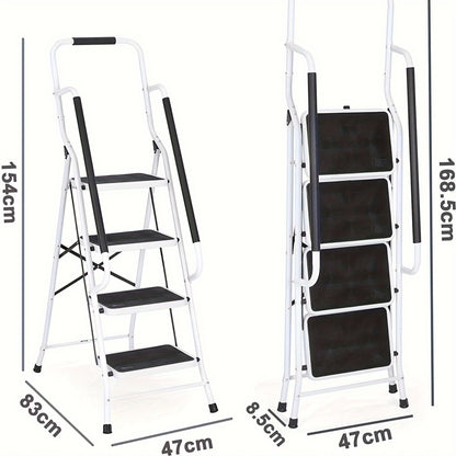 Vouwladder – Trap – Opstapje – Huishoudtrap – Inklapbare Ladder – 4 Treden – Stalen Handrail – Antislip Rubber – Max 150 kg Belastbaar