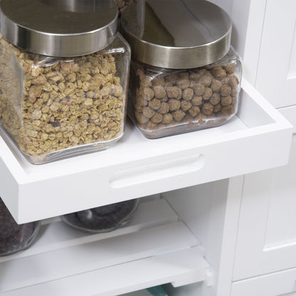 Keukenwagen – Keukentrolley – Serveerwagen – Keukenmeubel – Werktafel – Landelijke Witte Stijl – 3 Grote Lades – 4 Wieltjes Voor Makkelijk Verplaatsen