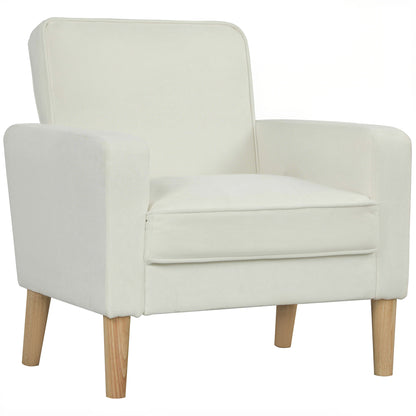 Fauteuil – Armstoel – Lounge Chair – Relaxstoel – Zitstoel – Crèmekleurige Bekleding – Verstelbare Rugleuning – Rubberwood Frame – Comfortabel & Duurzaam