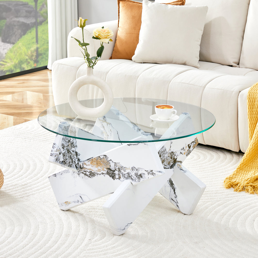 A Circular Glass Coffee Table | Sleek and Contemporary, Seamlessly Complements Diverse Interior Styles, Multifunctional, Modern Style, Assembled