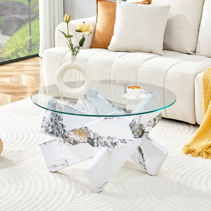 A Circular Glass Coffee Table | Sleek and Contemporary, Seamlessly Complements Diverse Interior Styles, Multifunctional, Modern Style, Assembled